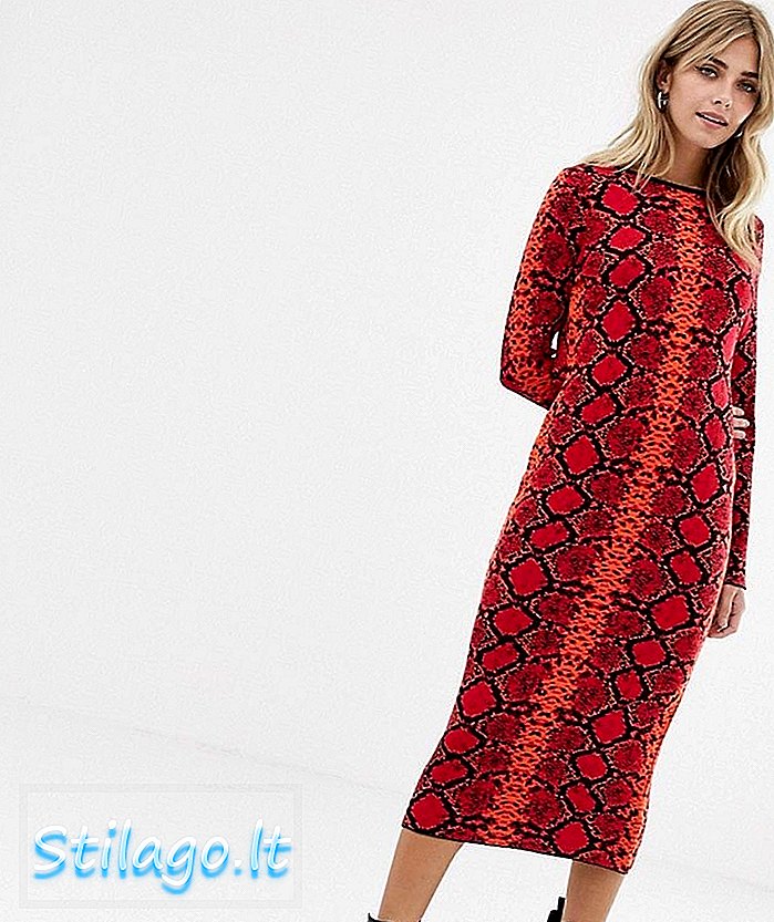 ASOS DESIGN midi-kjole i slangemønster i fin strikk-rød