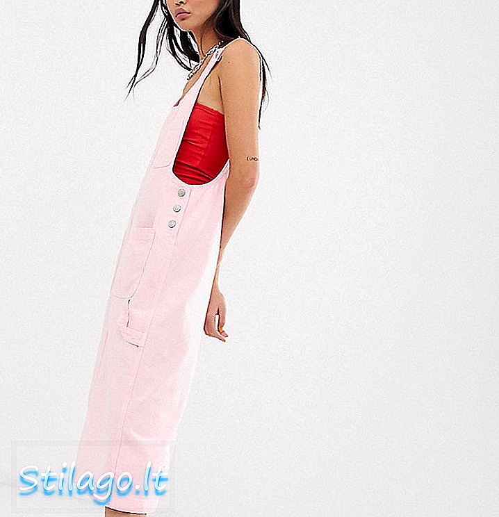 Reclaimed Vintage inspirierte Denim Midi Pini Kleid-Pink