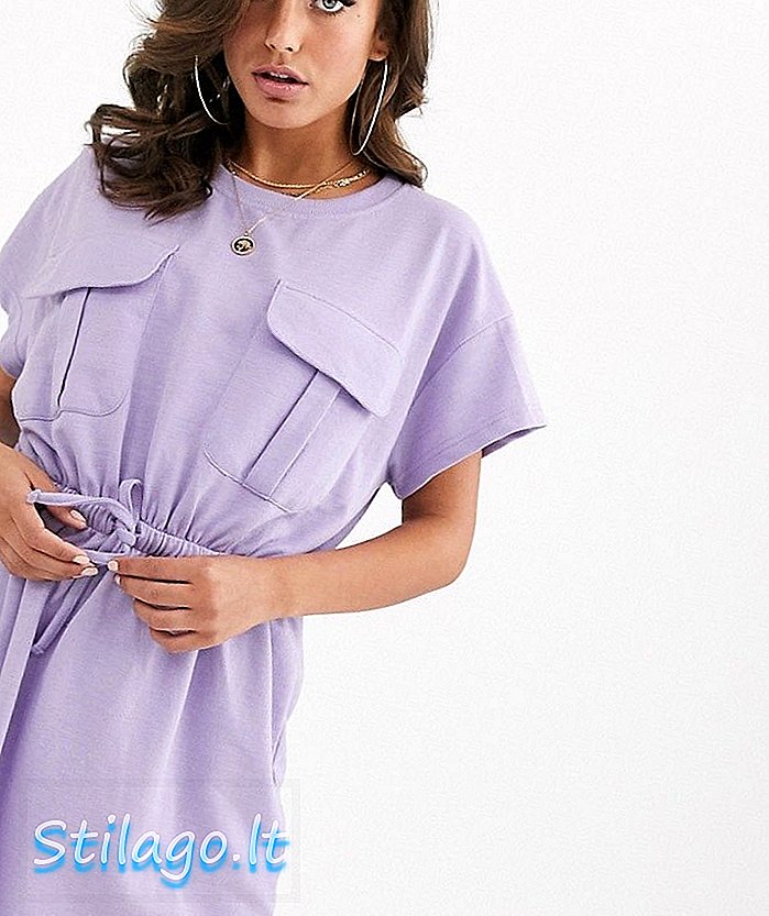 Платье-джемпер PrettyLittleThing с карманом спереди и завязкой на талии сиренево-фиолетового цвета