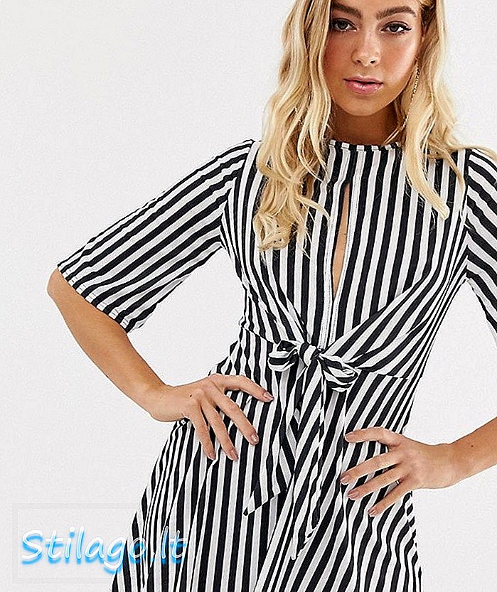 Boohoo slips foran kjole med kjørelengde i mono stripe-Multi