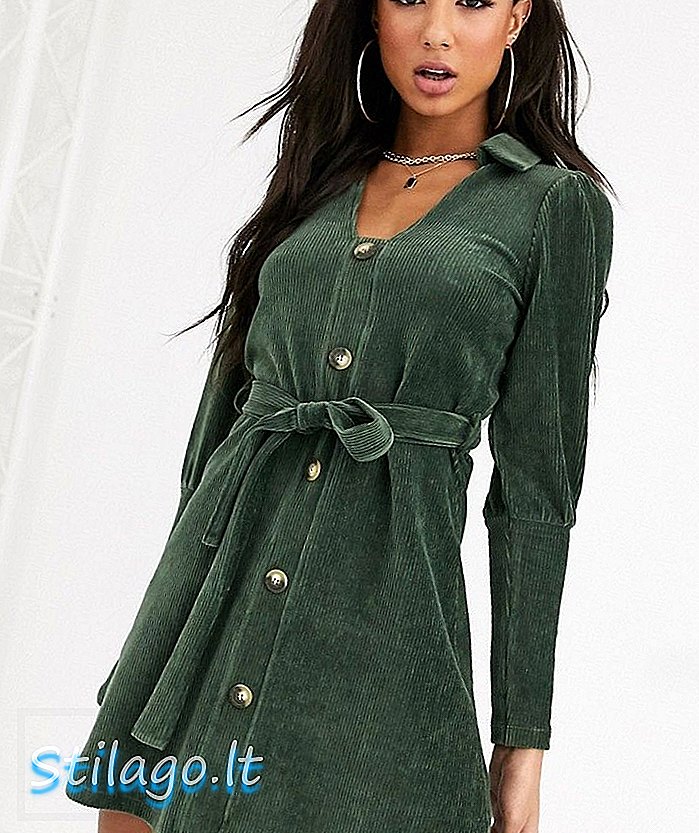 ASOS DESIGN šnúrková košeľa mini šaty-zelená