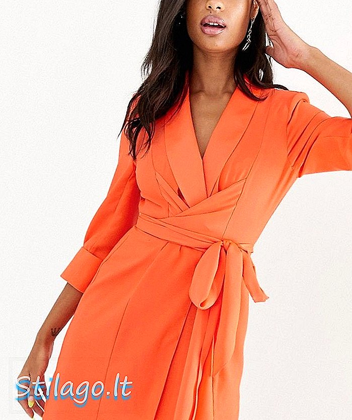 ASOS DESIGN mini tux dress dengan self tie belt-Orange