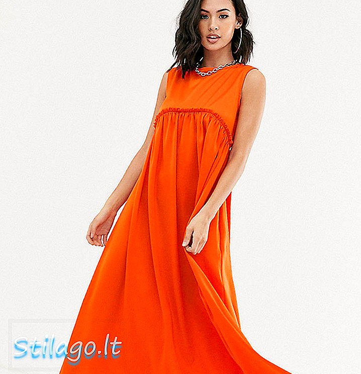 Kolejna powódowa sukienka maxi z obszerną falbanką - pomarańczowy