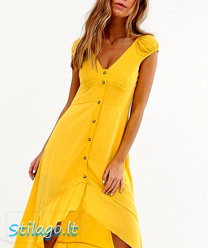 Pull & Bear dikiş detaylı midi elbise sarı
