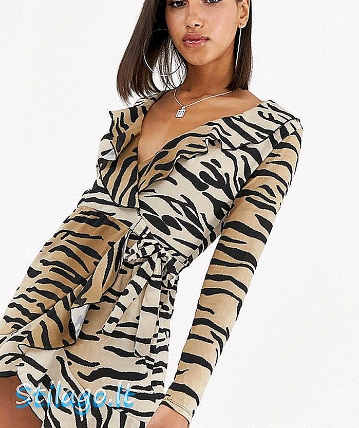 In The Style Tiger Print Ruffle Wrap Mini Dress-Multi
