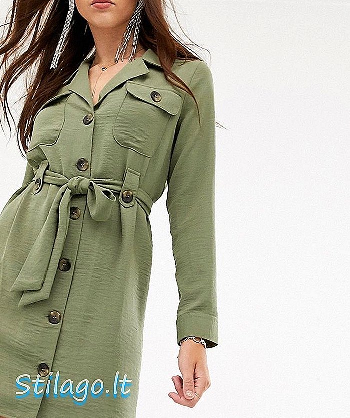 Kuşaklı mini elbise-ASOS DESIGN düğmesi-Yeşil