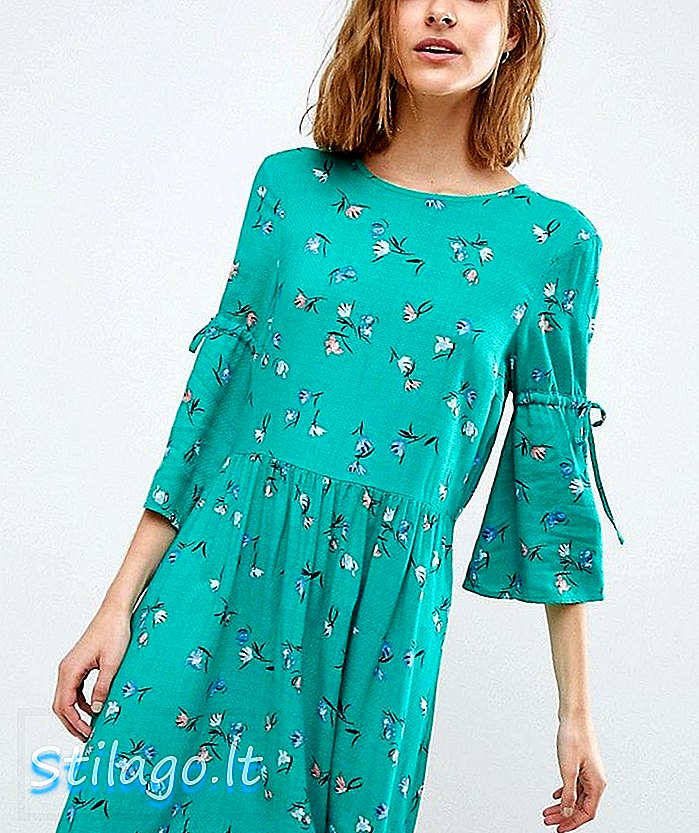 Vero Moda ditsy ने हरे रंग की टाई स्लीव्स के साथ मिनी स्केटर ड्रेस प्रिंट की