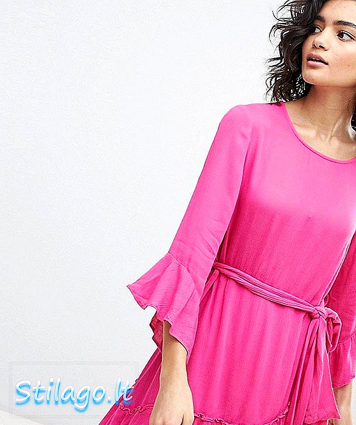 Vero Moda ruffle mini obleka z robčkom v roza barvi