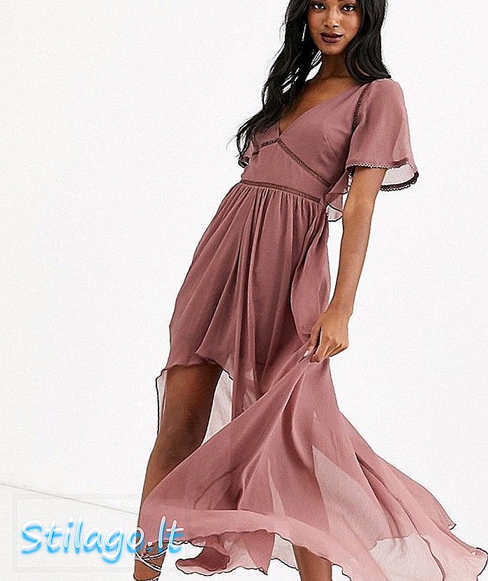 ASOS DESIGN maxi φόρεμα με δαντέλα από σκάλα και στρίφωμα-Purple