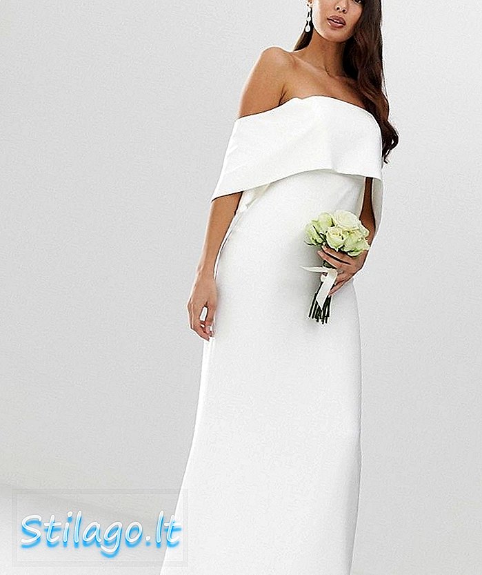 Vestido de columna de boda con hombros descubiertos y crepé de ASOS-Blanco