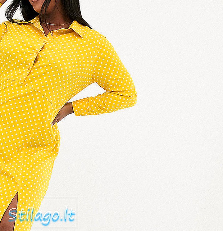 Onsdagens Girl Curve-knapp ned midi-kjole i spotprint-gul