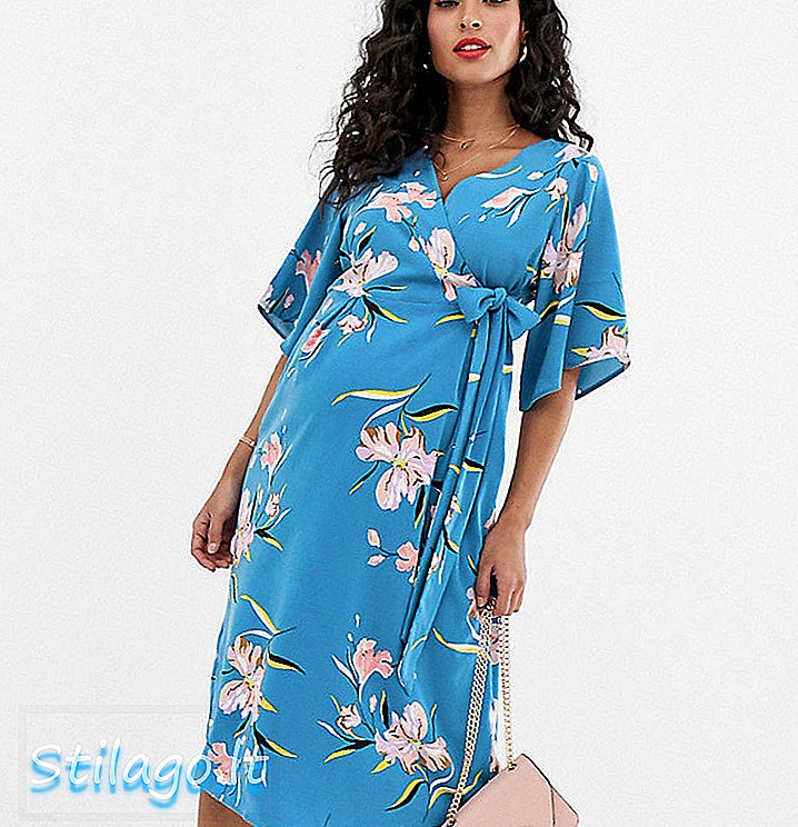 Îmbrăcăminte floral midios maternitate rochie midi-Albastru