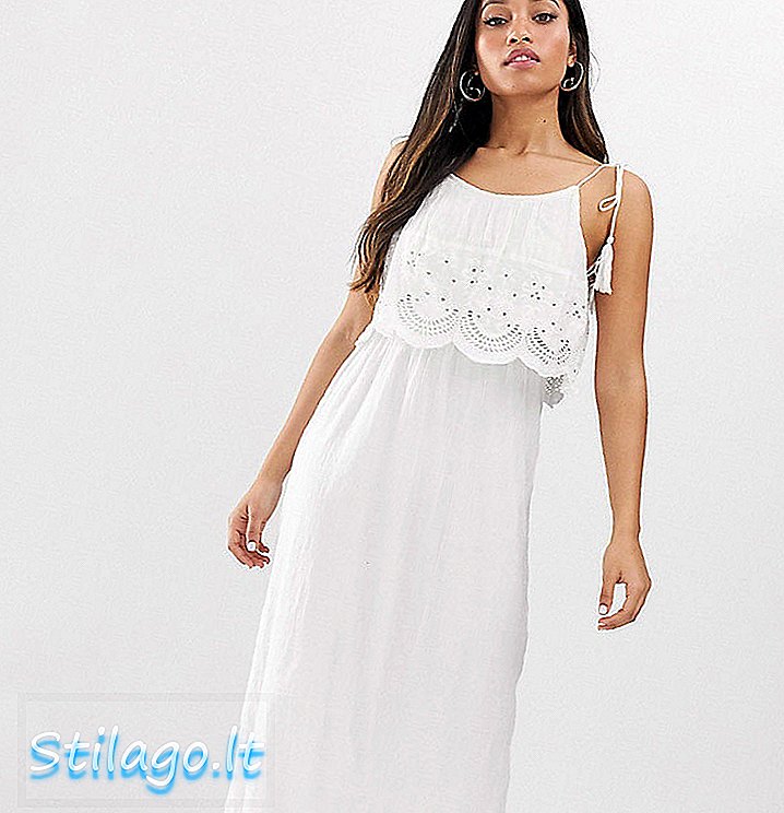 Brave Soul Petite broderie anglais maxi suknelė balta