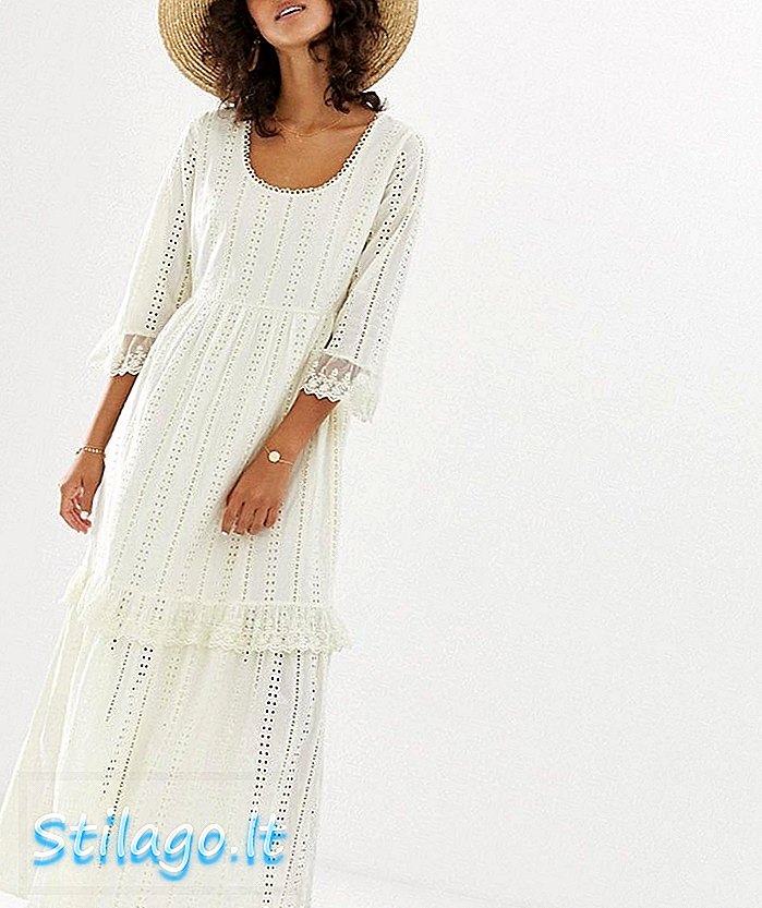 Vero Moda Broderie Smock Maxi Dress-Cream