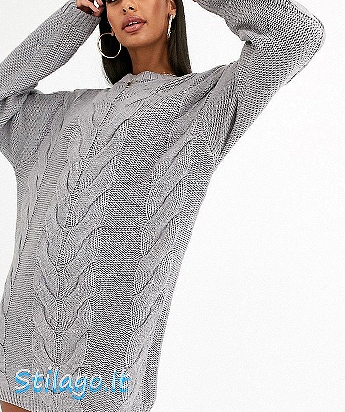 Pletené svetrové pletené šaty s kabelem v šedé barvě
