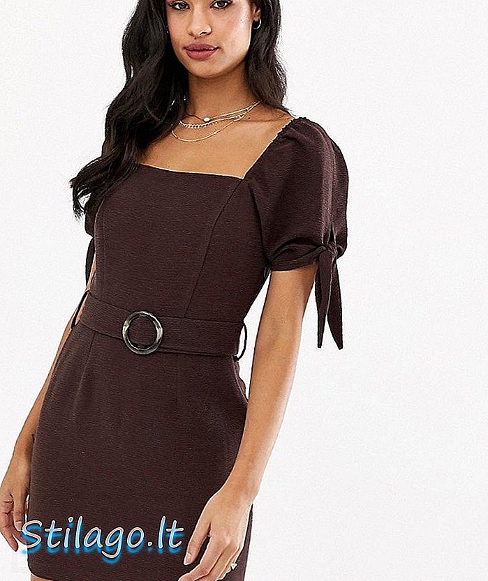 River Island haljina s četvrtastim vratom u čokoladno-smeđoj boji