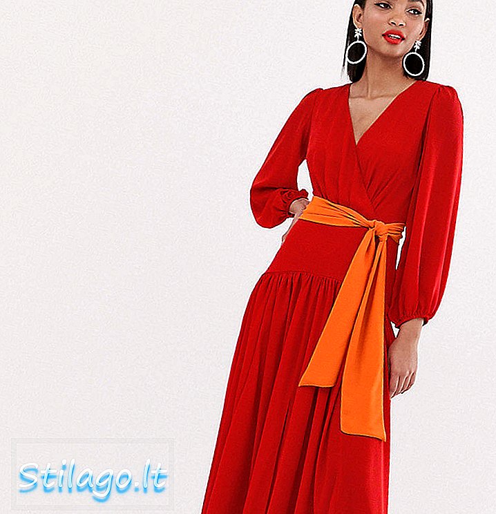 Prava ljubičasta haljina u pojasu maxi haljina-crvena