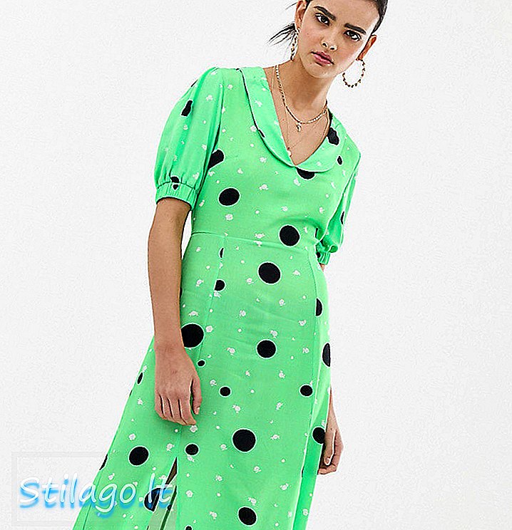 שמלת תה Midi בהשראת וינטג 'משופצת בהדפס רב-צבעוני