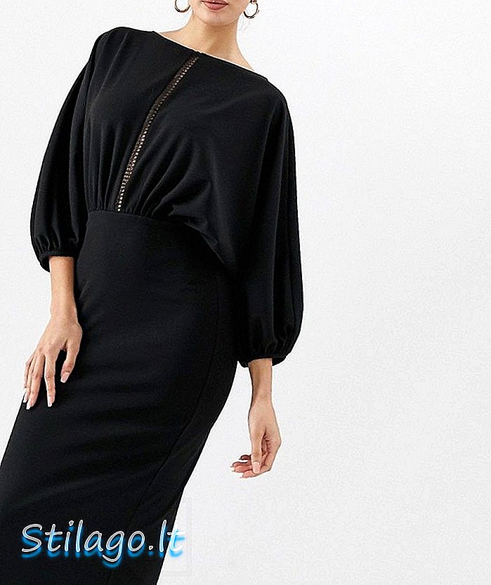 ASOS DESIGN nadměrné batwing midi tužkové šaty s žebříkovým lemováním-černá