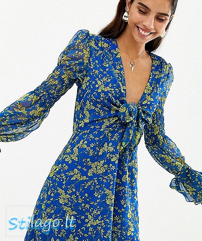Sukienka mini Jemyma z węzłem z przodu - niebieska