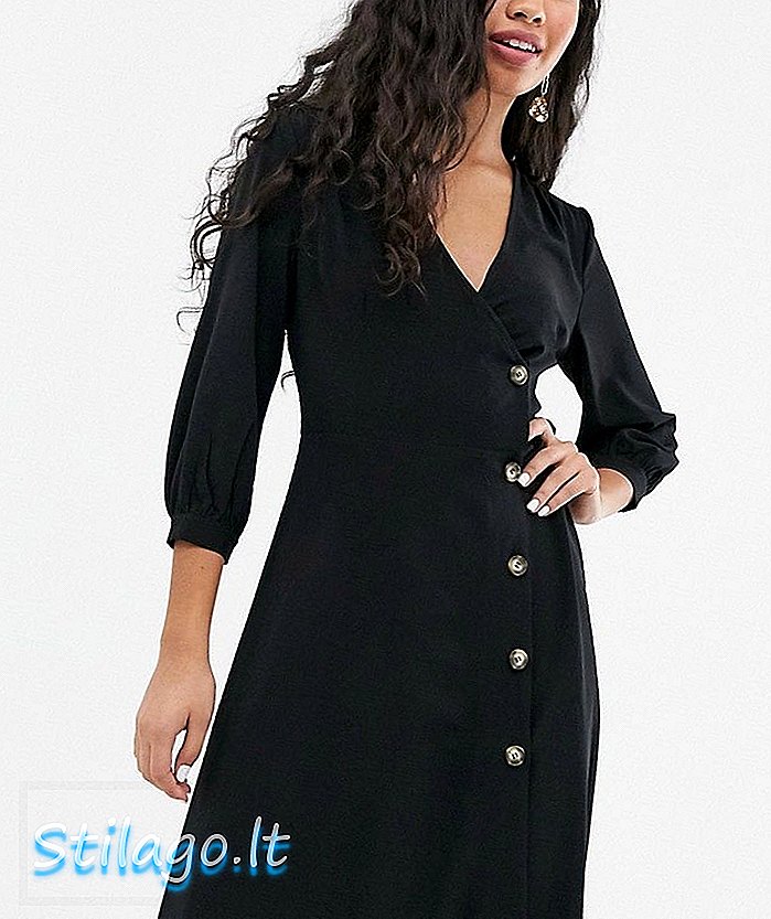 שמלת גלישת אהנה נשמה אמיצה עם כפתור לפרטי פרטים - שחור