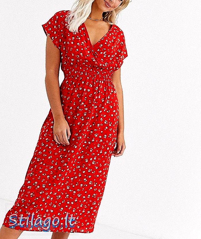 Yeni bir görünüm gül detay midi elbise kırmızı çiçek