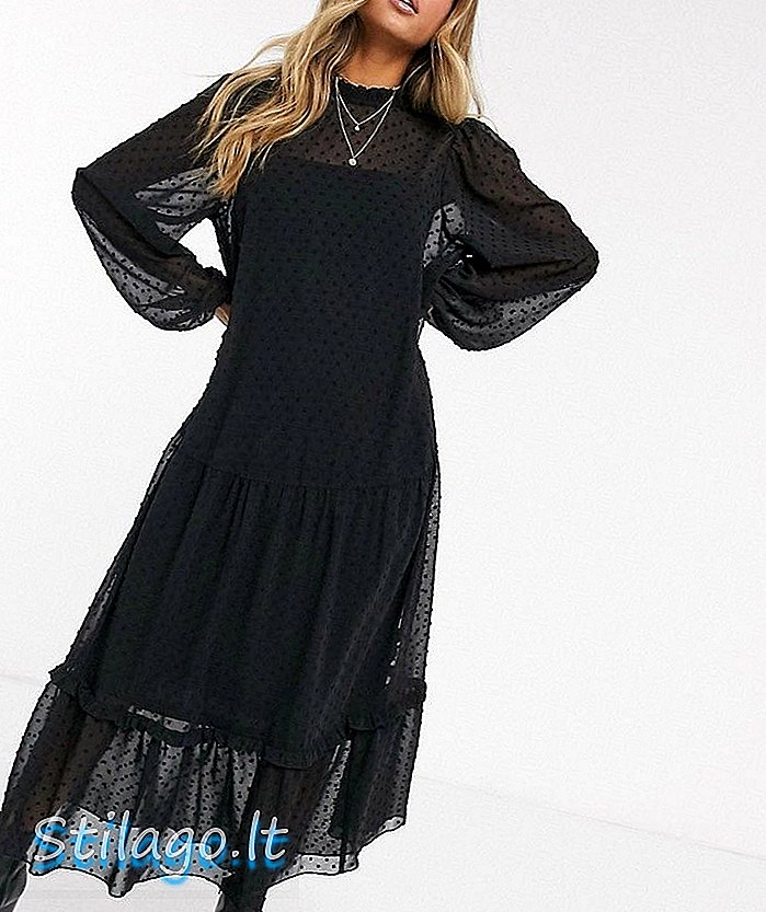 ASOS DESIGN - Hoogsluitende dobby maxi-jurk met laagjes - zwart
