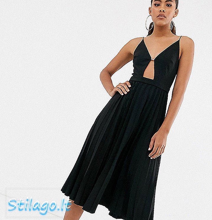 Черное платье-миди с плиссированной юбкой ASOS DESIGN