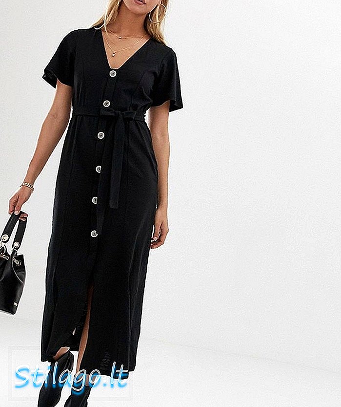Vestido largo de tela sintética con diseño de botones de ASOS DESIGN-Negro