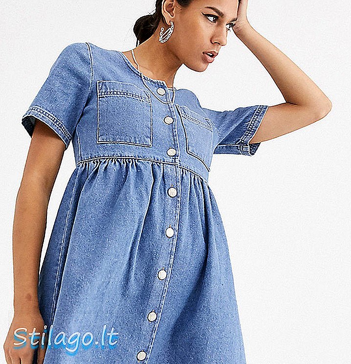 Regeneruota „Vintage“ džinsinio audinio mini rūko suknelė - mėlyna