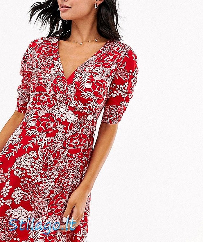 Brave Soul lola tištěné zábalové šaty s postranním knoflíkem zapínání - červená