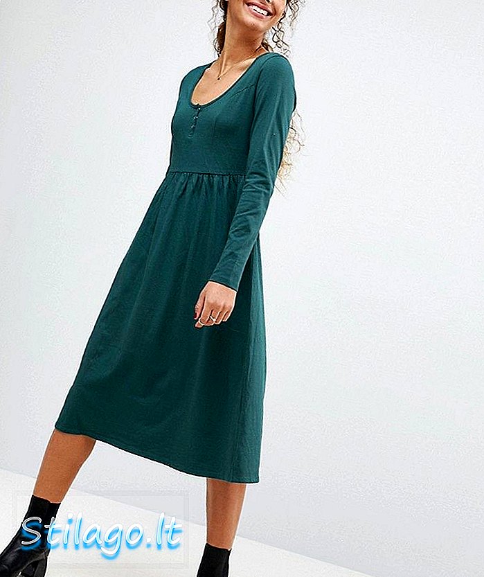 ASOS Midi Smock klänning med knäppflinga-grön