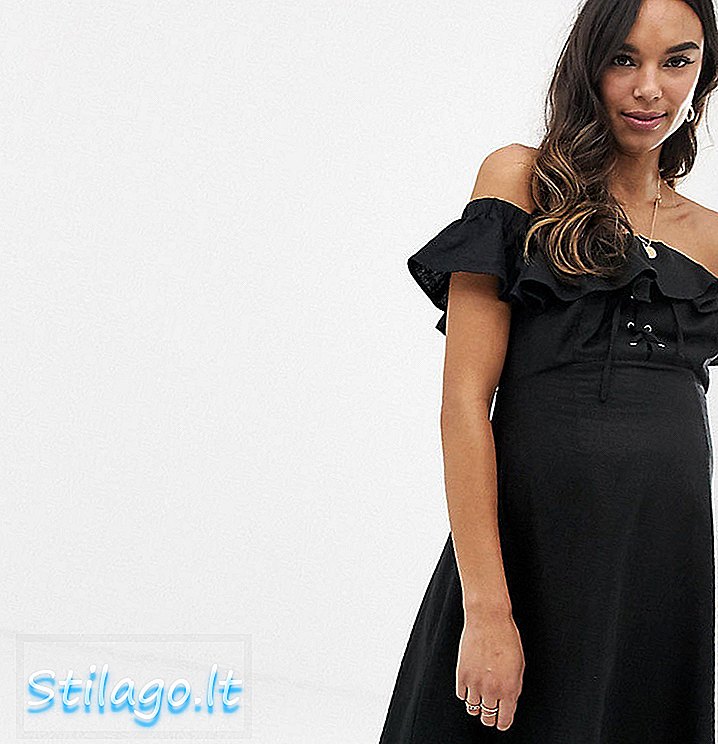 ASOS DESIGN - Robe midi de maternité en lin style bardot - Noir