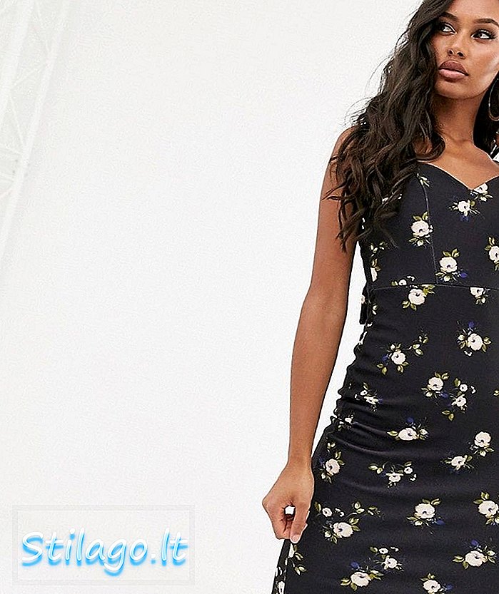 ASOS DESIGN floral tie back midi dress-Preto