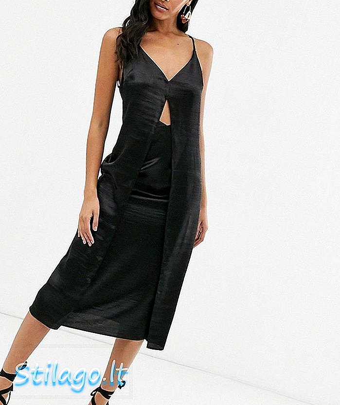 ASOS DESIGN Cami Midi Slip Kleid mit Ausschnitt mit hochglänzendem Satinschwarz