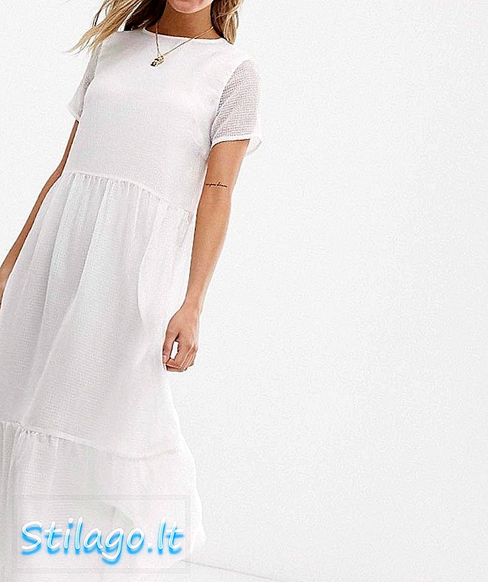 Kousky texturou smock maxi dress-White