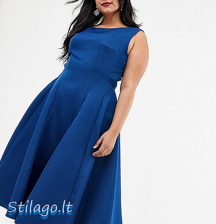 Vestido midi Chi Chi London Plus com painéis em azul cobalto