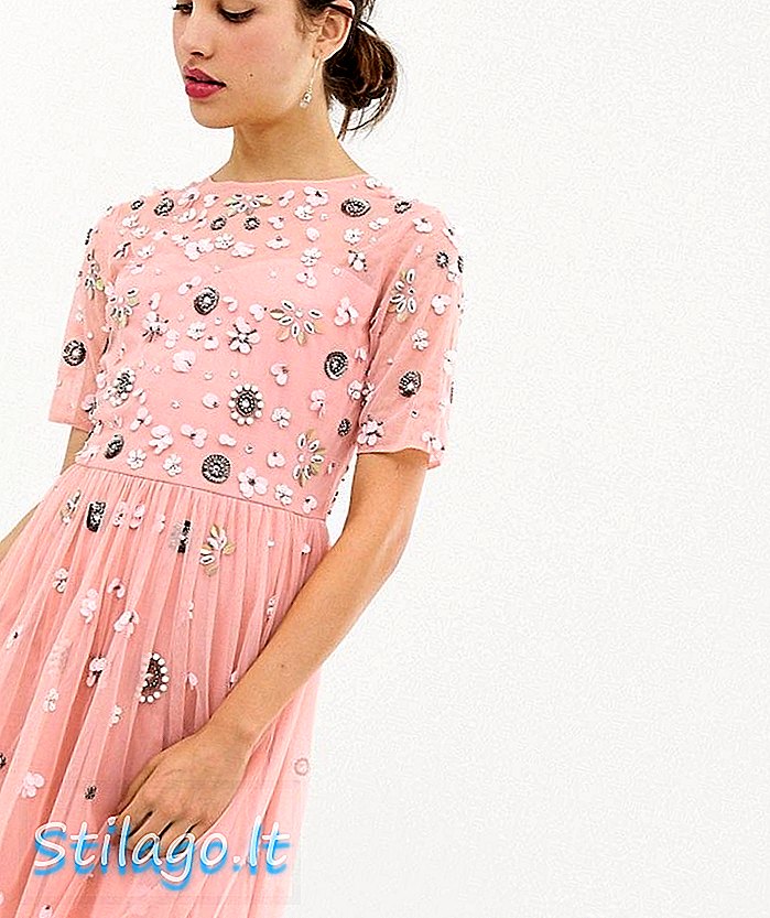 AngelEye kort ermet mini skater kjole med pyntet detalj-rosa
