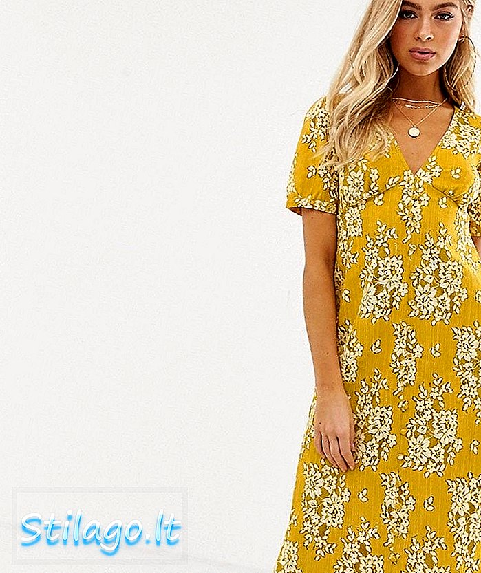 لیس چائے کے لباس - پیلے رنگ کے ذریعے ASOS ڈیزائن مڈی بٹن