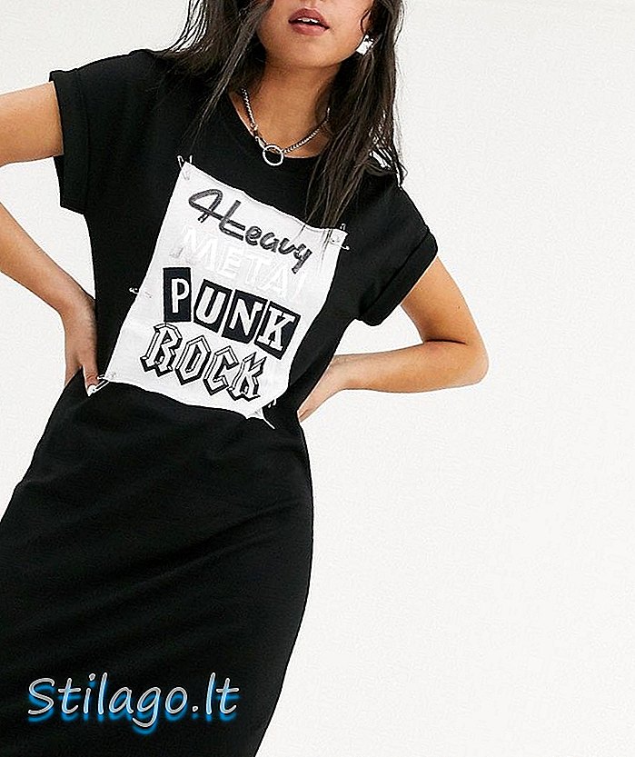 लव मोशिनो पंक रॉक प्रिंट टी-शर्ट ड्रेस-ब्लैक