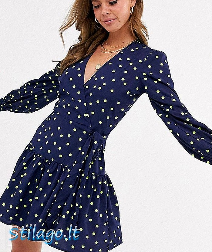 Influence Wrap Front Minikleid in Green Spot-Navy