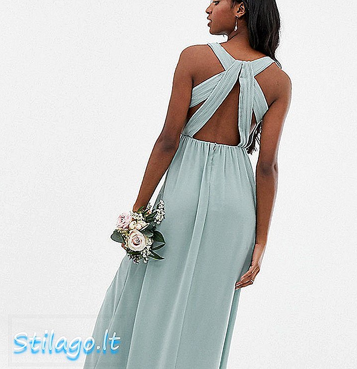 TFNC Tall bridesmaid maxi dress lipit eksklusif dengan detail punggung berwarna hijau