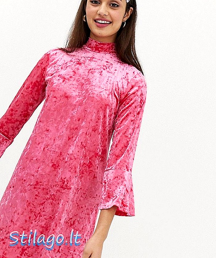 몽키 플루트 슬리브 벨벳 드레스-핑크