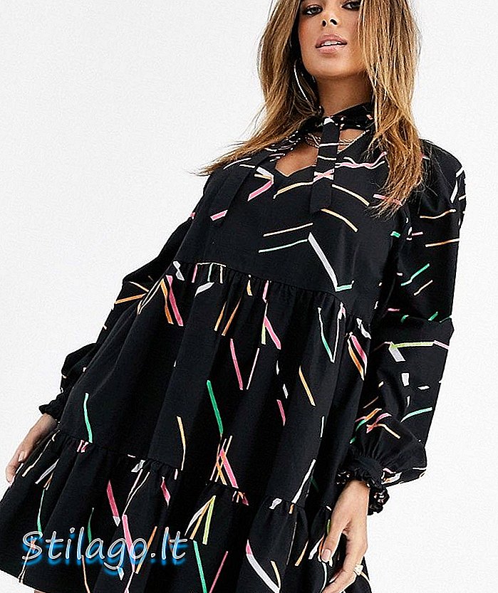Asos DESIGN mini-warstwowa sweterkowa sukienka w abstrakcyjny wzór-Multi