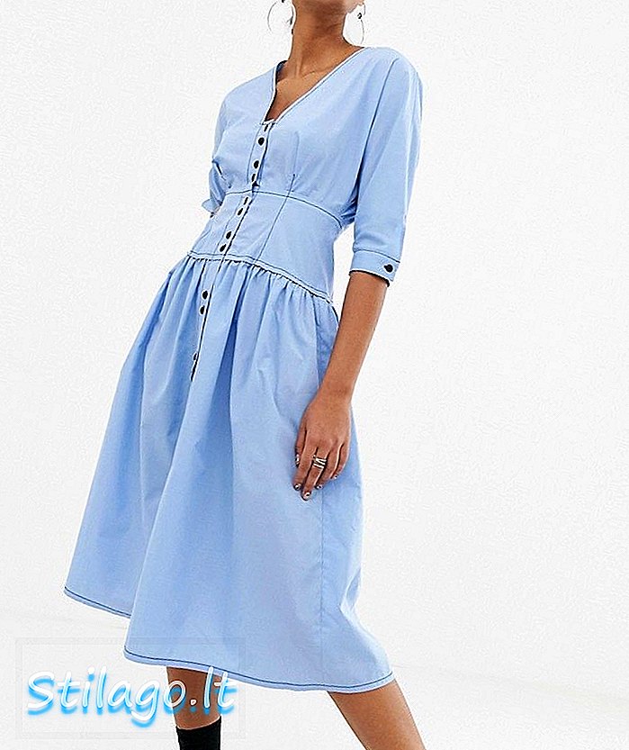 ASOS DESIGN - Halflange katoenen jurk - Blauw