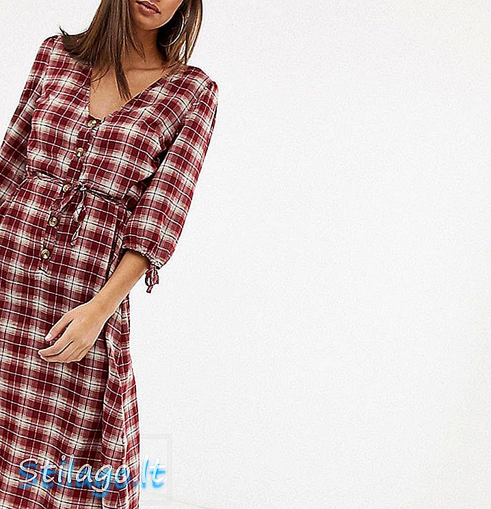 PrettyLittleThing Binde Taille Midi-Kleid in rotem Check-Multi