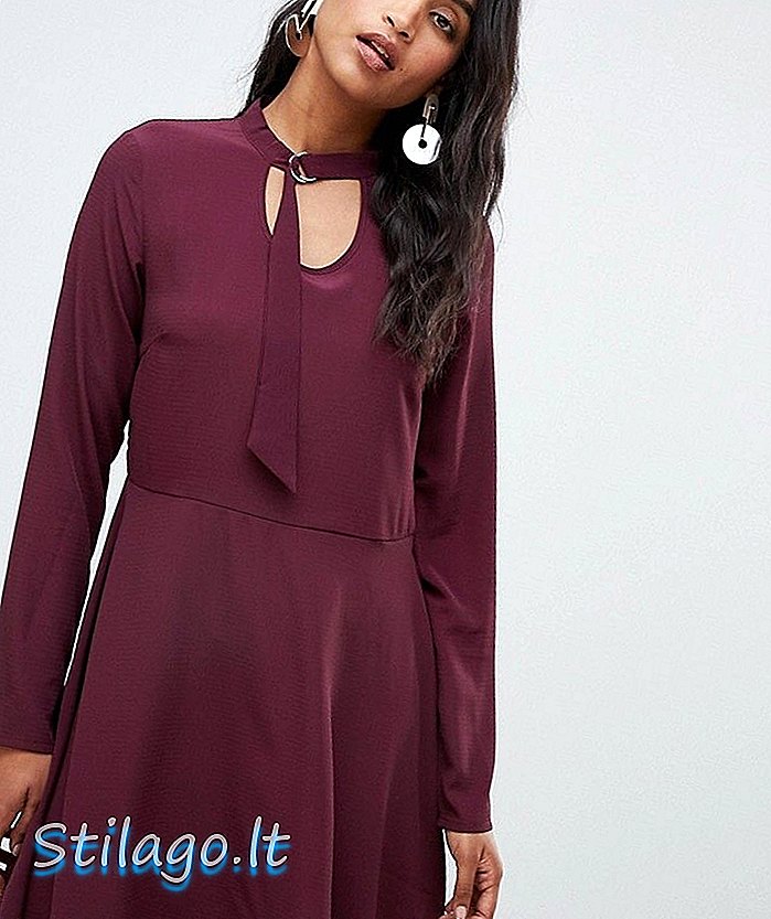 Gaun mini baju lengan panjang Vila dengan warna burgundy-Red