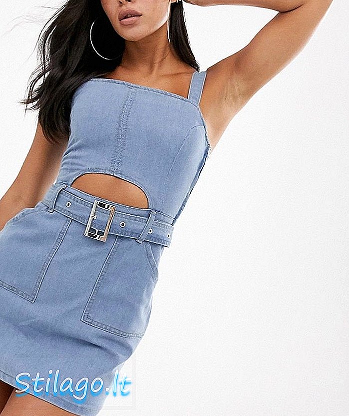 Missguided denim jurk met riem en uitsnijding in blauw