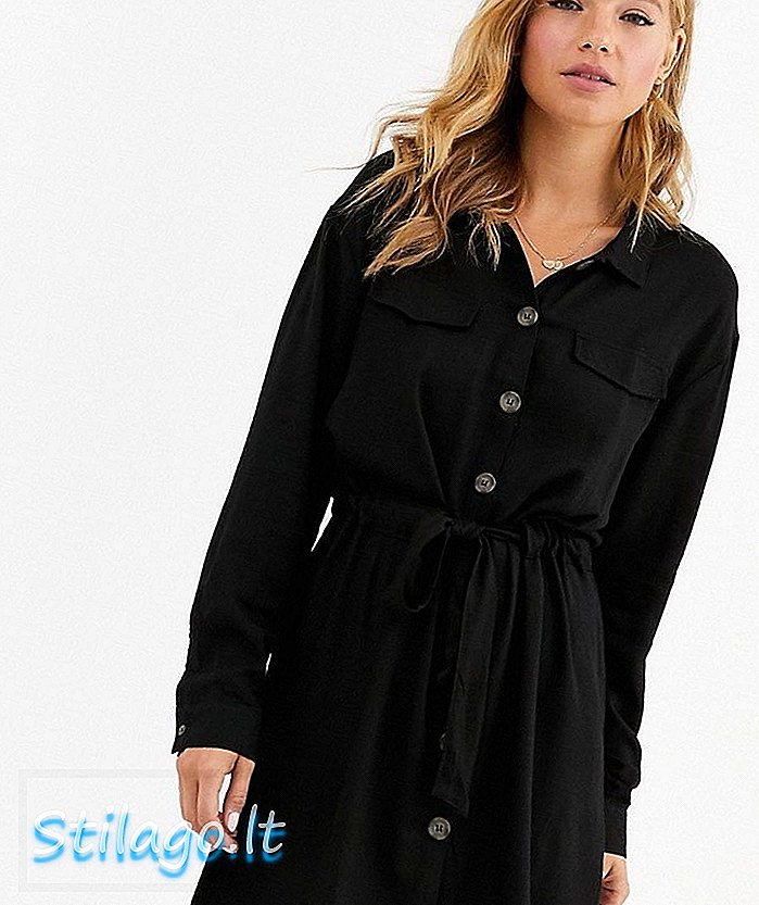 Bumbac: pe rochie cu cămașă cu curea pe negru Elle