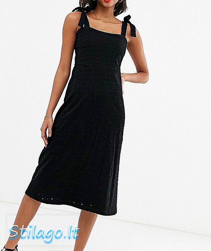 ASOS DESIGN bindestrop ren broderie midi sundress-Sort